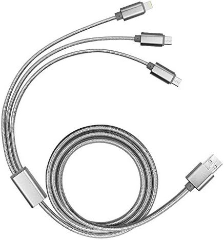 Usb cable, 3 in1 Multi-Function Durable Braided Micro USB charging Cable Cord For iPhone 5C 5S 6 6Plus For Samsung Galaxy Note and other android phone(2Micro and 1 8pins USB)(Gray)