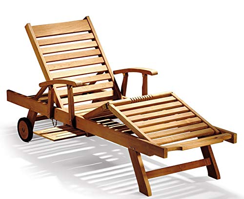 Teako Design Gartenliege Foggia Teak unbehandeltes Massivholz mit Armlehnen Wetterfest Sonnenliege verstellbar Teakholz