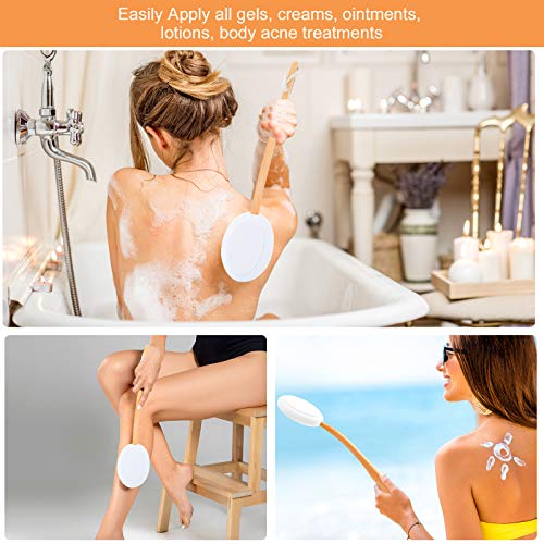 Lotion Applicator for Back,MAQUITA Long Reach Handle with Pad for Easy Self Application of Shower Bath Body Wash Brush,Skin Cream Suntan Tanning Aloe Acne for Women Men（4 Pads）