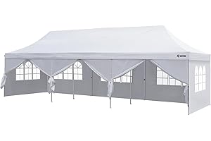OUTFINE Heavy Duty Canopy 10'X30' Pop Up Canopy Gazebo Commercial Tent with 8 Removable Sidewalls, Stakes X18, Ropes X8 for Patio Outdoor Party Events White
