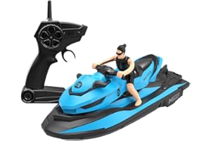 Miracland Remote Control Jet Ski with Driver - High Speed 2.4GHz RC Motorboat Water Toy - Dual Propellers - 2 Speed Levels - 50 Meters Control Range (Blue)
