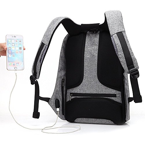 15.6 inch USB Charging Laptop Backpack, UBaymax Anti Theft Security Backpack Waterproof Lightweight Computer Notebook Bag Canvas Daypack for Men Women School Business Travel Outdoor Activities (Grey) - Thumbnail 5