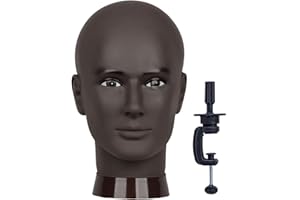 NEWSHAIR Bald Mannequin Head Male Wig Head Professional Cosmetology for Wig Making and Display Hat Helmet Glasses or Masks Display Head Model with Free Clamp Stand (Blck)