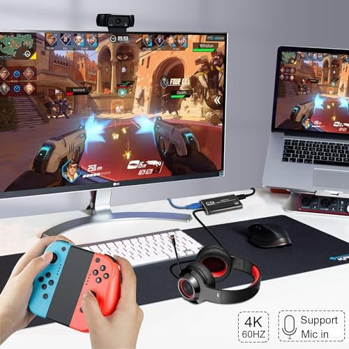 VIXLW 4K HDMI Video Capture Card, USB3.0 1080P 60FPS Video Recorder, Nintendo Switch Capture Card for Streaming Gaming and Broadcasting, Xbox Series X/S, Xbox One X/S, PS4, PS5, OBS, Camera, PC
