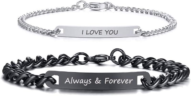 Customized Free Engraving Stainless Steel His and Hers Matching Couples Bracelets Valentine's Gift for Lover