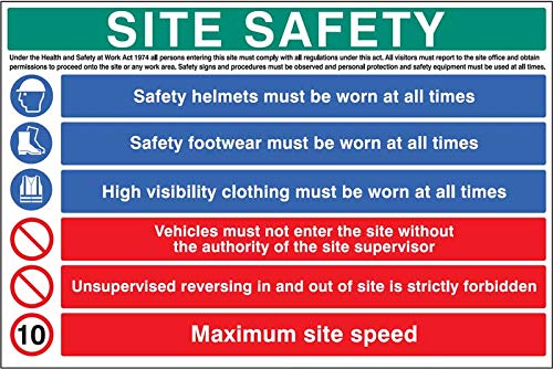Site safety - hard hat, hivis, boots, 10mph Rigid PVC Safety Sign