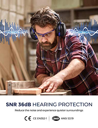 Mpow [Upgraded] Noise Reduction Safety Ear Muffs, SNR 36dB Shooting Hunting Muffs, Hearing Protection with a Carrying Bag, Ear Defenders Fits Adults To Kids with Twist Resistant Headband- Royal Blue - Thumbnail 2