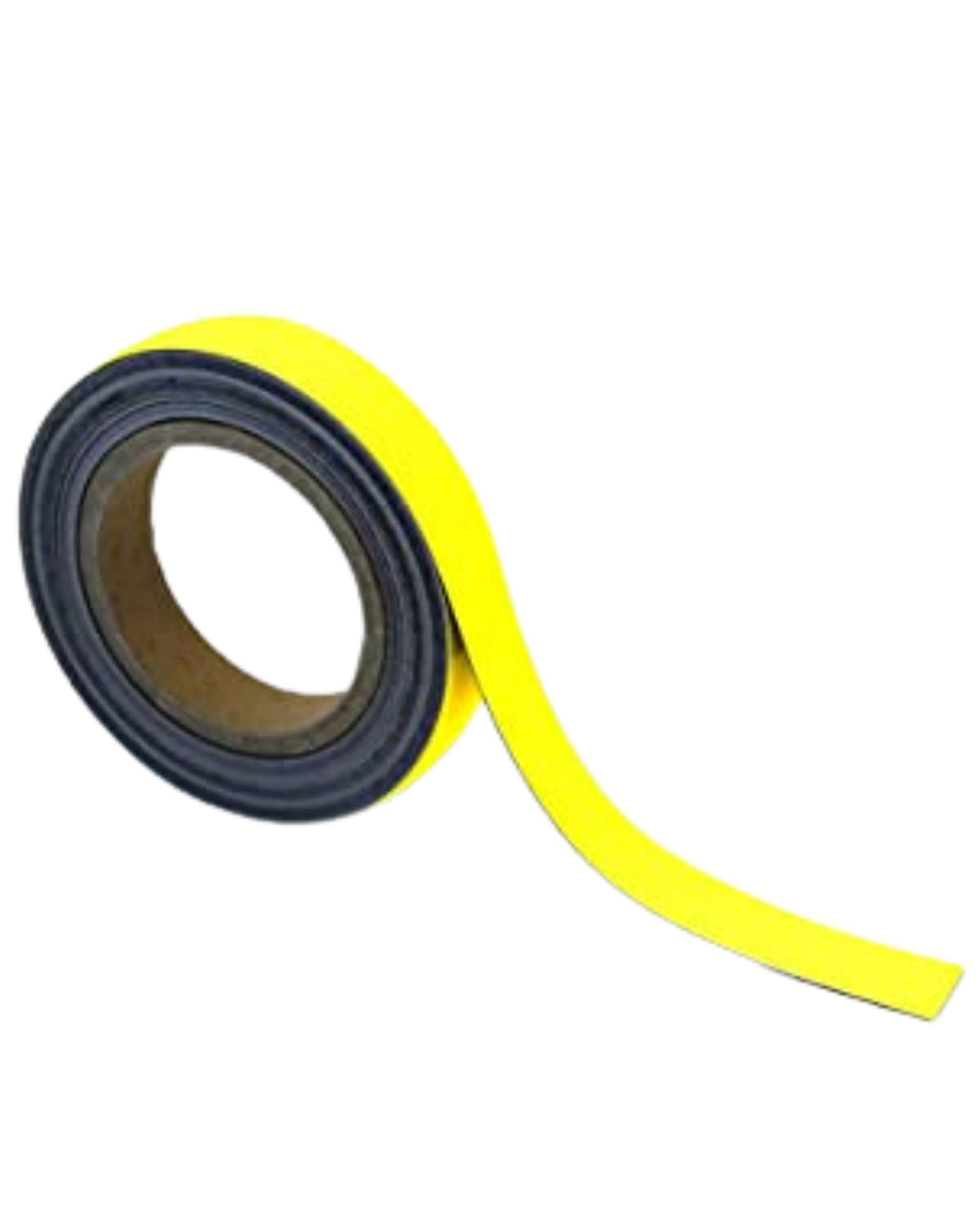 Magnetic Steel Easy-Wipe Tape, Thin & Flexible, Cut to Fit Strip, Strong Magnetic Tape, High Visible Identification, Suitable For All Non-Magnetic Surfaces - Yellow - H.25mm x W.10M