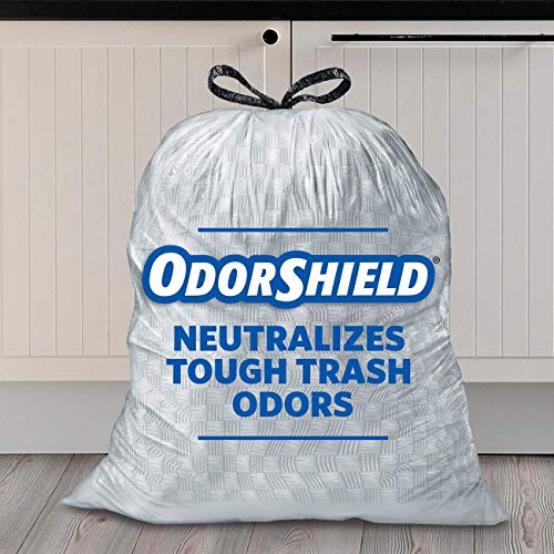 GLAD TRASH BAGS, TALL KITCHEN DRAWSTRING GARBAGE BAGS – ODORSHIELD 13 GALLON GREY TRASH BAG, FEBREZE FRESH CLEAN – 80 COUNT