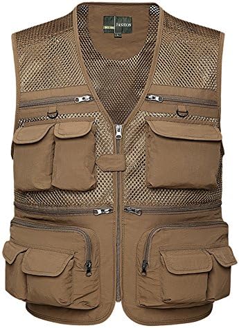 vissen Fishing Vest Mens Mesh Multi-Pocket Outdoor Tops Quick-Dry Breathable Jacket for Fishing Traveling Photography - Khaki