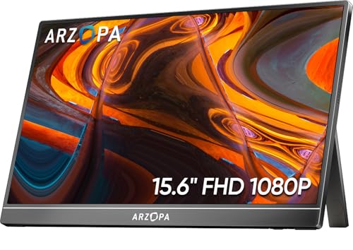 ARZOPA Portable Monitor 15.6'' FHD 1080P Kickstand Portable Laptop Monitor IPS Computer External Screen USB C HDMI Display for PC MAC Phone Xbox PS5 - A1