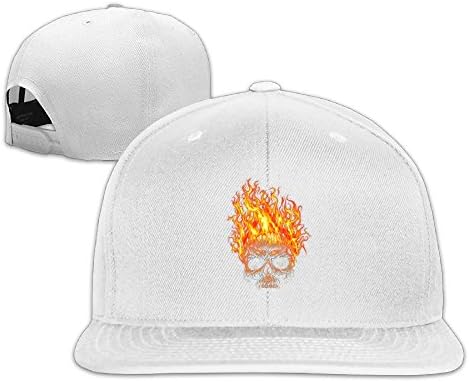 Unisex Flame Devil Skull Family Flat Baseball Cap White