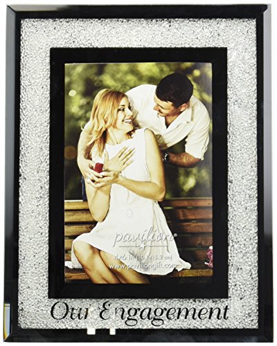 Pavilion Gift Company 85116 Glorious Occasions - Our Engagement White Crystal Mirrored 4x6 Picture Frame,, SILVER