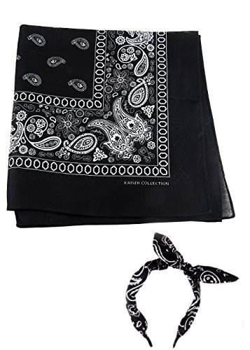 Essential 12 Pack Paisley Bandanas Headband with Bandanas headband (BLACK)