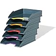 Durable VARICOLOR Gray Letter Tray - Set of 5 Stackable Color Coded Letter Trays - Letter to Folio Size Files - Perfect for Storing Documents and Paper Work