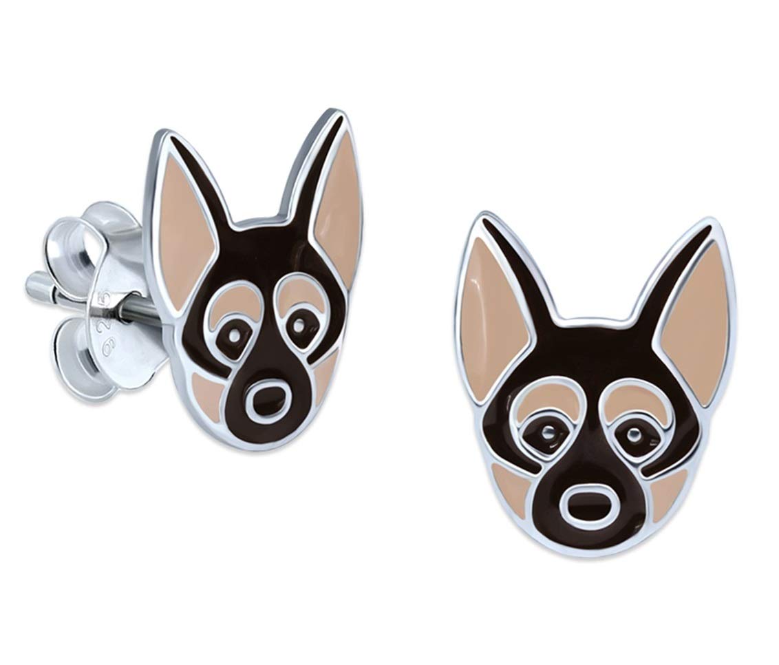 German Shepherd Dog Earrings .925 Sterling Silver