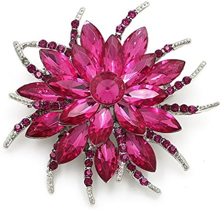 Beautiful Assorted Colors Crystal Daisy Flower Fashion Brooch Pins For Women 7938 Fuschia