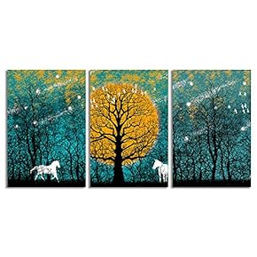 Canvas Wall Art Abstract Forests Painting Artwork for Home Prints Framed - 16"x24" x 3 Panels
