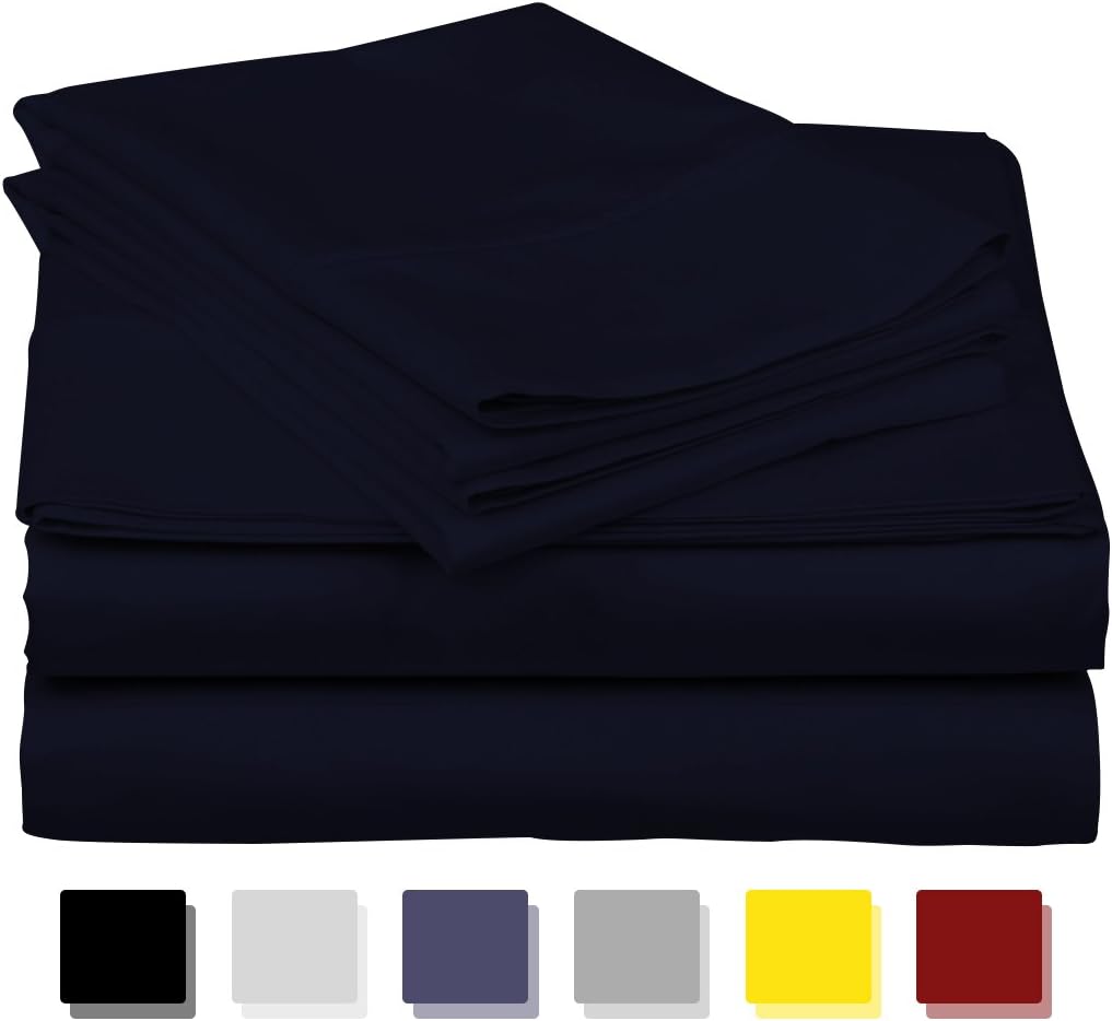 600-Thread-Count Best 100% Egyptian Cotton Sheets & Pillowcases Set - 4 Pc Navy Blue Long-staple Combed Cotton Bedding Twin Sheet For Bed,Fits Mattress Upto 18'' Deep Pocket, Soft & Silky Sateen Weave: Home & Kitchen
