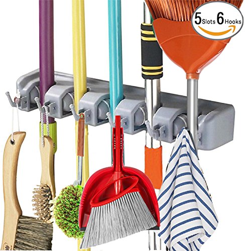 Mop Broom Holder Wall Mounted Orgnizer Hanging Garage Utility Tool Organizers and Storage Rack For Commercial Bathroom Laundry Room Closet Gardening - Thumbnail 7