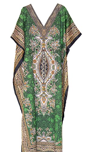 One Size Green Kaftan Dress Long Maxi Kimono Caftan Drawstring Gown Nightdress Beach Kaftan Casual Party Dress - Thumbnail 3