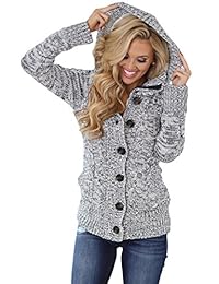Women Hooded Knit Cardigans Button Cable Sweater Coat