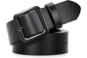 SANSTHS Women’s Leather Belts for Jeans Pants Dresses Fashion Ladies Black Belt with Square Buckle