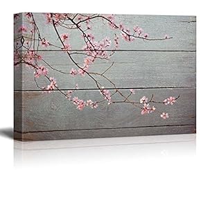 Sweeping Branch with Pretty Pink Blossoms - Rustic Floral Arrangements - Pastels Colorful Beautiful - Wood Grain Antique - Canvas Art Home Art - 12x18 inches