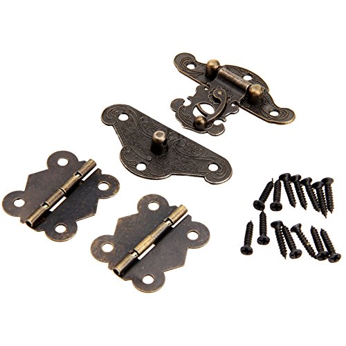 Dophee 1pc Furniture Decorative Cabinet Jewelry Box Latch Hasps and 2pcs Butterfly Hinges with screws