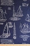 Cotton Sailboats Tall Ships Boats Schooners Building Plans Instructions Models Blueprints Diagrams Snipe 1930 Sailing Sailors Nautical Blue Vintage Passport Cotton Fabric Print by the Yard (14564-12)