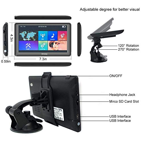 Car GPS Navigation System 7 inch Touch Screen - Jimwey 8GB Voice Prompt Vehicle GPS Navigator, North America Lifetime Map Update, Camera Alerts, Speed Limit Reminder
