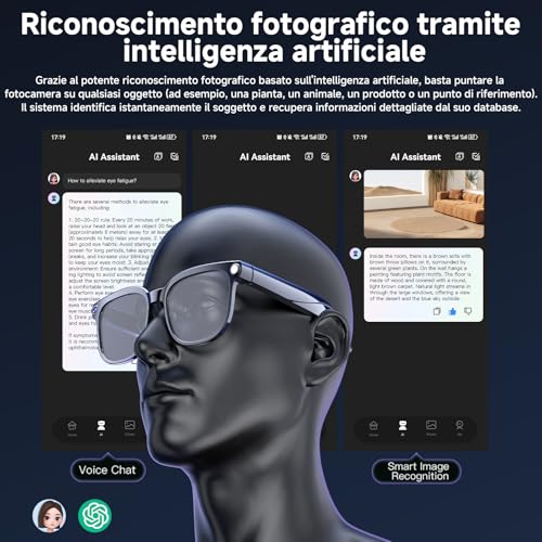 AI Smart Glasses, Smart Glasses 8K Camera, 2 Pairs of Lenses/1080P HD Video and Audio Recording/Music Playback/Bluetooth Calls/AI Assistant/Real Time Translation (Black)