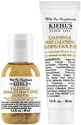 KiehI's Calendula Deep Cleansing Foaming Face Wash & Calendula Herbal Extract Toner Alcohol Free Travel Size (2 Piece Set)