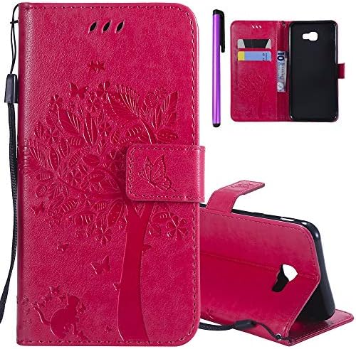 ISADENSER Samsung Galaxy J4 Plus 2018 Case Cover for Women [Wallet Stand] as Gift with Cards Slot Holder Cash Pockets PU Leather Wallet Case for Samsung Galaxy J4 Plus 2018 Rose Cat Wish Tree