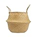 RISEON Natural Seagrass Belly Basket Panier Storage Plant Pot Collapsible Nursery Laundry Tote Bag with Handles (15