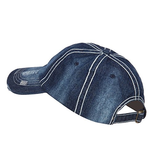 Distressed Heavy Washed Denim Cap - Navy OSFM