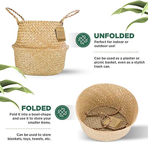 Plant Baskets Extra Large Woven Basket Planter for Indoor Plants, Decorative 13 Inch Seagrass