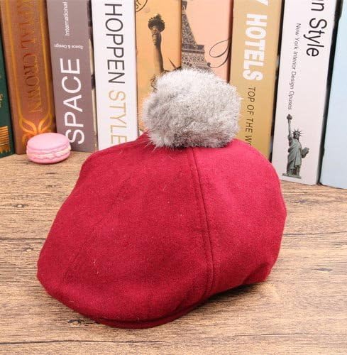 ArMordy(TM) Fashion Wool Baby Hat Winter Children Beret Hats for Girls 6 Colors Kids Cap with Venonat for 2-5 Years[ Wine Red ]