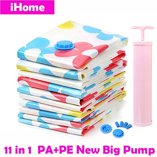 Click Here to See More Images GreenSun(TM) 11PCS Thickened Vacuum Storage Bag for Clothing Bedding Big Hand Vacuum Pump PA PE Waterproof Pouch Organizer