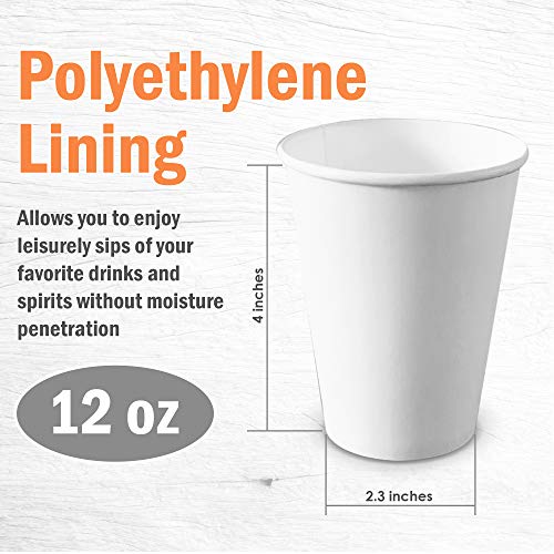 150 count 12 oz White Paper Hot Cups / Disposable Coffee Cups, Party