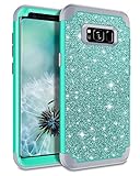 Lontect Compatible Galaxy S8 Plus Case Luxury Glitter Sparkle Bling Heavy Duty Hybrid Sturdy Armor High Impact Shockproof Protective Cover Case for Samsung Galaxy S8 Plus - Shiny Teal