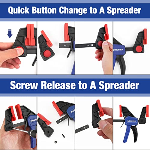 WORKPRO Mini Bar Clamps for Woodworking, 4-Piece One-Handed Clamp/Spreader, 6\