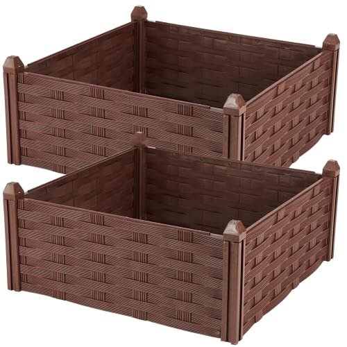 2 Pack, No Tools Required Raised Resin Wicker Garden Bed, by Westerly
