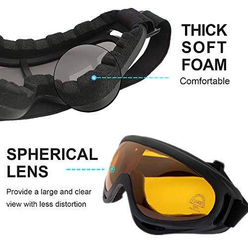 LJDJ Ski Goggles, Pack of 4 - Snowboard Adjustable UV 400 Protective Motorcycle Goggles Outdoor Sports Tactical Glasses Dust-Proof Combat Military Sunglasses for Kids, Boys, Girls, Youth, Men, Women - Thumbnail 3