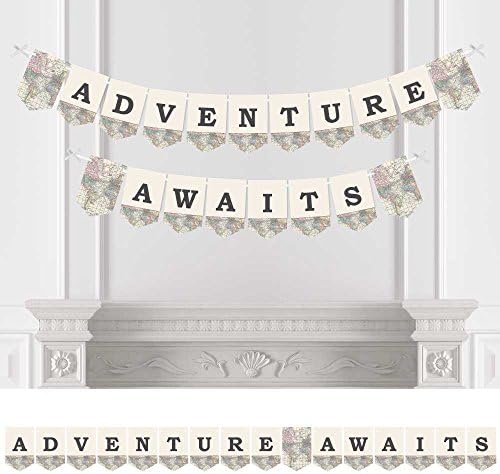 Big Dot of Happiness World Awaits - Travel Themed Party Bunting Banner - Map Party Decorations - Adventure Awaits
