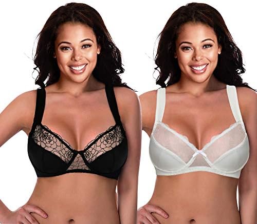 Curve Muse Women's Plus Size Minimizer Underwire Bra with Lace Embroidery-2or3PK