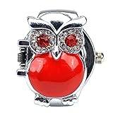 Women's Fashion Lovely Owl Crystals Quartz Finger Ring Watch with Gift Box (Red)