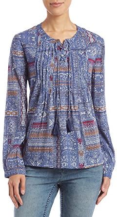 Ruff Hewn Pintuck Laceup Abstract Geometric Pattern Top Small