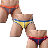 Mens Cheeky Low Rise Briefs Underwear (Grey/Yellow/Royalblue 3-Pack, M)
