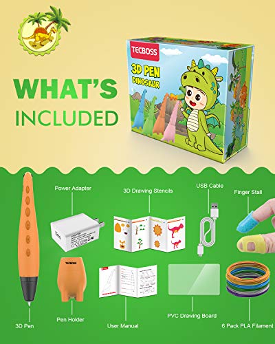 TECBOSS 3D Pen for Kids, Dinosaur STEM Toys 3D Printing Pen Mini Printer Drawing Painting Art Set with 2 Speeds Safe Sleep Mode Easy Control, The Best Gifts for 6/7/8/9/10 Year Old Boy Girl - Thumbnail 5